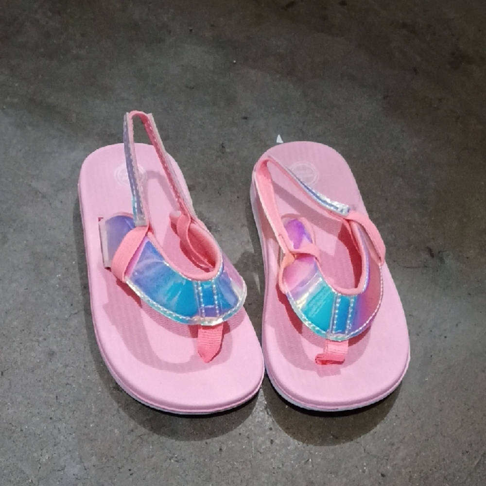 Girls' Pink Iridescent Strap Sandals with Back Strap